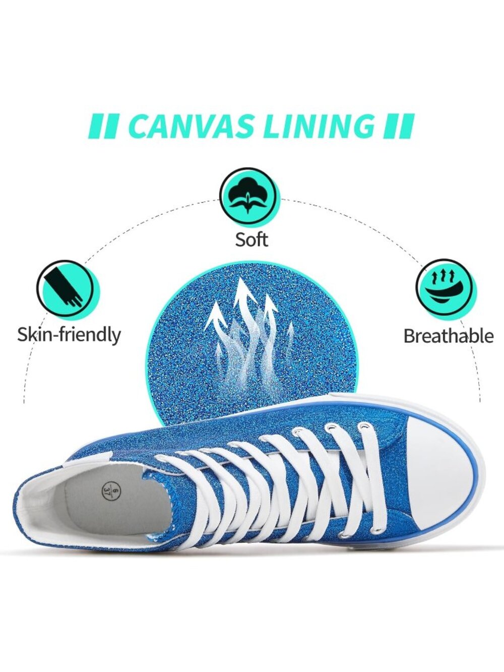 Women's Royal Blue Sparkly Bling Mid Calf Glitter Platform Fashion Sneakers - Picture 5 of 6